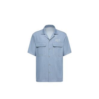 Moncler Moncler Embroidered Logo Denim Shirt, Men, Blue, Size: Xxl