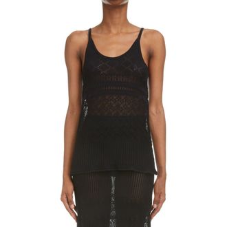 Chlo&eacute; Wool, Silk & Cashmere Pointelle Tank in Black at Nordstrom Rack, Size Large