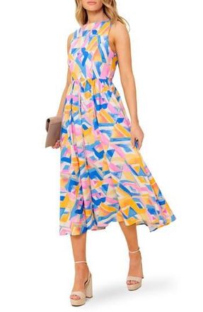 Flying Tomato Geometric Print Cotton Midi Sundress in Powder Blue/Pink at Nordstrom Rack, Size Large