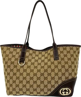 Gucci Brown Canvas Leather Shoulder Bag Tote Bag (Pre-Owned)