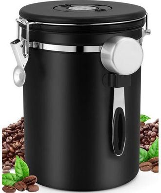 OEM Bote Herm&eacute;tico Para Caf&eacute;, Bote Para Caf&eacute; En Grano Con Cuchara Medidora (2,8 L, Negro)