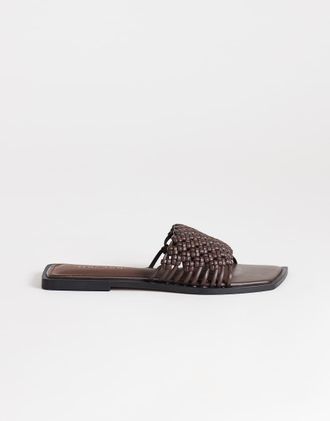 Topshop Eve - Sandali bassi intrecciati color cioccolato-Bianco