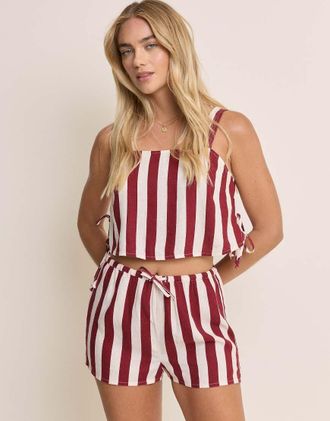 Nobody's Child Pillar - Pantaloncini in misto lino rosso a righe con coulisse in coordinato
