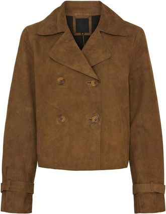 Notyz Su&egrave;de Korte Trenchcoat - Dames - Leren en Su&egrave;de Jassen - Bruin - L - Su&egrave;de - Jassen