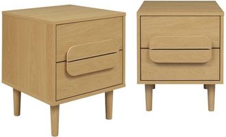 Sweeek Set of 2 vintage oak wood effect bedside tables with 2 drawers, Juliana 40x40x50 cm