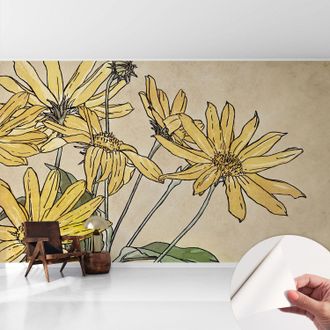 Tulup Carta Da Parati Autoadesiva - Fotomurale - Decorazione Parete - Stile Elegante - Decorazione Casa - Fiori Ad Acquerello 416x254 Cm