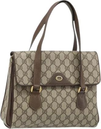 Gucci Pre-owned Handbags, female, Beige, Size: ONE SIZE Pre-owned Vintage GG Canvas Leather Hand Bag