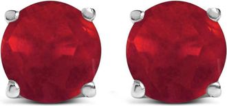 House of Brilliance 14K White Gold 5X5MM Round Red Ruby Solitaire Stud Earrings