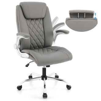 Costway Costway PU Leather Office Chair Height Adjustable Executive Chair in Grey