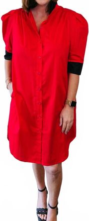 Adrienne Ruffle Collar Shirt Dress In Red And Black