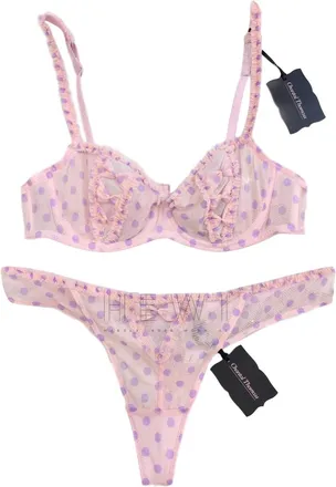 Chantal Thomass Rose & Lilac Polka Dot Tulle Half Cup Bra & Thong set Size M