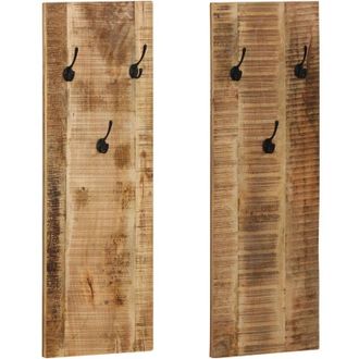 vidaXL Vidaxl - Percheros De Pared 2 Uds Madera Maciza De Mango 36x110x3 Cm