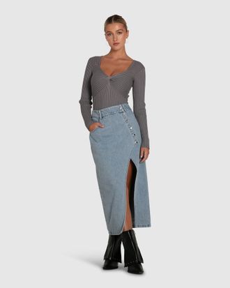 Belle & Bloom Cant Forget You Denim Midi Skirt