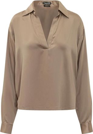 Tom Ford Stretch Silk Satin Polo - Dames - Blouses - Grijs - S - Satijn - Overhemden
