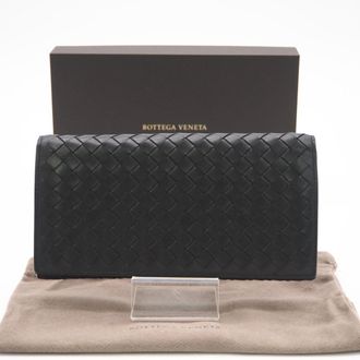 Bottega Veneta Black Leather Long Wallet (Bi-Fold) (Pre-Owned)