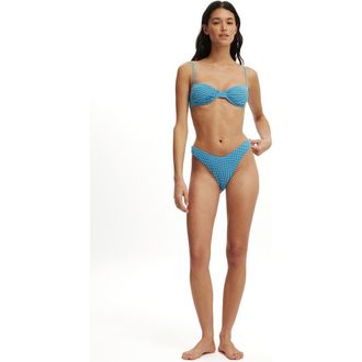 Cotton On Womens Dip Front High Side Brazilian Bikini Bottom in Blue Mini Gingham at Nordstrom, Size X-Small