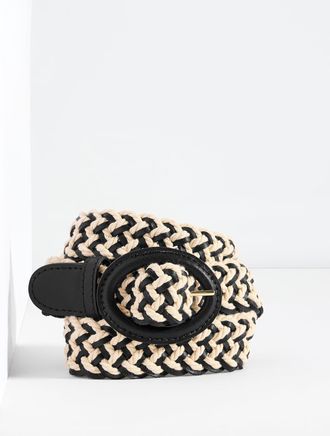 Talbots Leather Braided Rope Belt - Black/Ivory - Medium Talbots