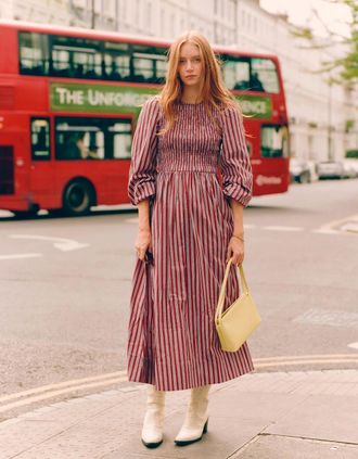 Omnes Womens Saint Dress in Blue Stripe - Red - Size: 20