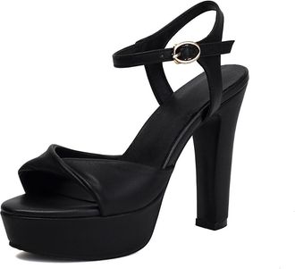 Generic Womens High Heeled Wedding Shoes for Bride Open Toe Slingback Summer Sandals Ankle Strap Bridal Bridesmaid Pumps with Buckle,Black,6.5 UK