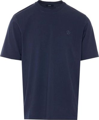 Herno Cotton T-shirt met logo-borduursel - Heren - T-shirts - Blauw - S - Katoen - Tops