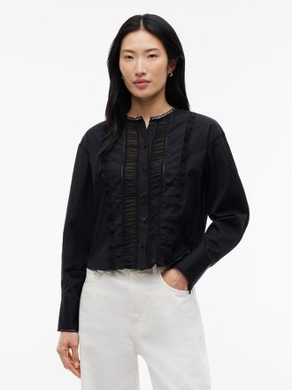 Tommy Hilfiger Womens Lace-Trim Poplin Shirt - Black - 6