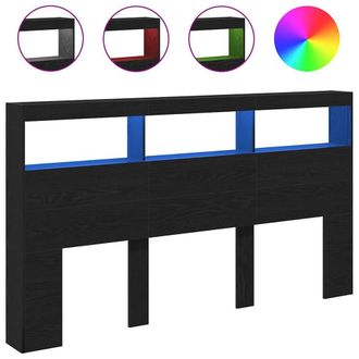 Berkfield Home Headboard Cabinet with LED Black Oak 180x17x102 cm | Size: 180 x 17 x 102 cm