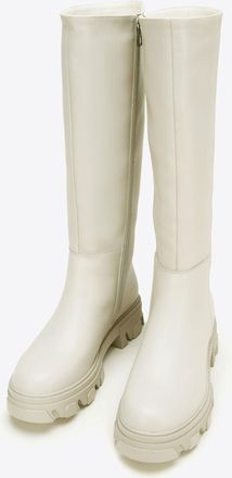 Wittchen Dames leren laarzen met dikke zool en rits, grijsbeige, natuurleer