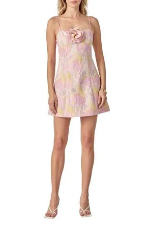 endless rose Rosette Jacquard Minidress in Pink Multi at Nordstrom Rack, Size Medium