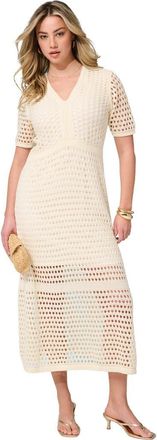 Roaman's Plus Size Openwork Knit V Neck Tiered Maxi Dress in Ivory at Nordstrom, Size 28