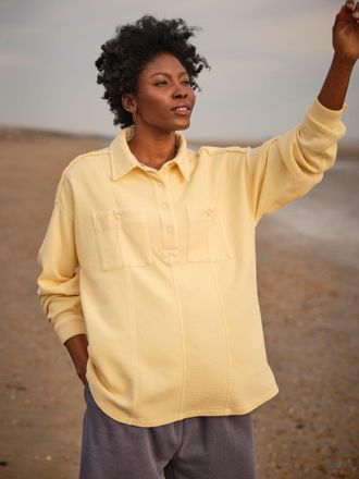 Fat Face FatFace Sage Yellow Waffle Overhead 100% Cotton Top