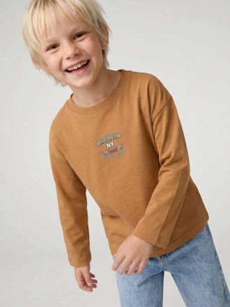 Vertbaudet Jungen Langarmshirt mit Print vorne und hinten ocker