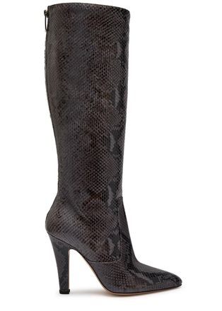 PARIS TEXAS Elsa 100 Snake-effect Leather Knee-high Boots - Dark Grey - 39 (IT39/ UK6)