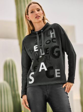 Heine Sweatshirt HEINE, Damen, Gr. 36, grau (graphit), 82% Baumwolle, 18% Polyester, bedruckt, gemustert, Sweatshirts Sweatshirt