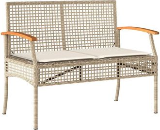 vidaXL Vidaxl - Banco de jardín con cojín ratán sintético beige y madera acacia