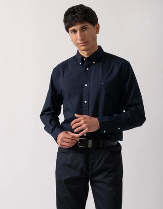 Tommy Hilfiger Mens Tommy Hilfiger Core Flex Poplin Mens Long Sleeve Shirt - Desert Sky - Blue/Black - Size: 40/Regular