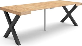 Skraut Home Mesa Consola Extensible, Mesa Comedor Plegable, 220, Para 10 Comensales, Patas Madera Maciza, Estilo Moderno, Roble - Skraut Home