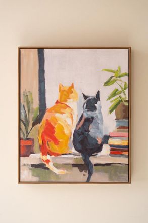 Kalalou Framed Paint Over Print Two Cats