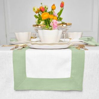 Solino Home Linen Table Runner for Dining Table, Holiday and Everyday Table Decor - Contempo in Light Green And White at Nordstrom, Size Xx-Small