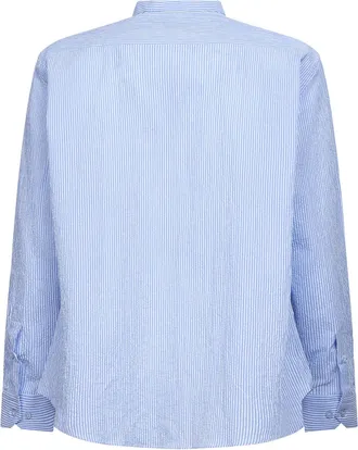 Etro Mens Light Blue Striped Seersucker Cotton Logo Shirt