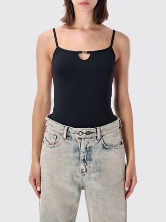 Diesel Top slim fit in poliammide con scollo dritto e logo Oval D