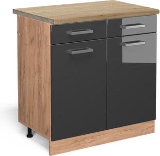 Vicco Mueble Bajo De Cocina R-line, Antracita Alto Brillo, 80 Cm, Et Roble