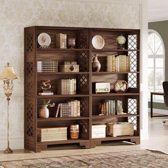 Tribesigns Tribesigns - 6-Tier 180CM Vintage Tall Bookcase, Floor Standing 5-Shelf Display Rack Storage Shelves Mid-Century Bookcase for Home Office, Living