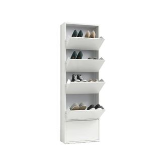 Dmora Zapatero De Metal Con Cinco Puertas Con Solapa, Color Blanco, Medidas 50 X 169 X 15 Cm, Con Embalaje Reforzado - Dmora