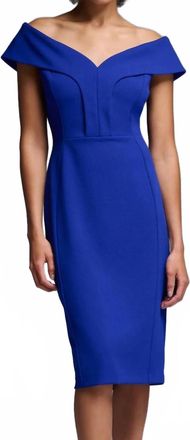 Joseph Ribkoff Off The Shoulder Scuba Crepe Sheath Dress In Royal Sapphire
