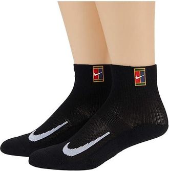Nike NikeCourt Multiplier Max Ankle Socks 2-Pair Pack Crew Cut Socks Shoes Black/Black : SM (US 4-6 Big Kid Shoe Size - Womens Shoe 4-6)