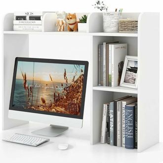 Costway Bibliothèque, Étagere à Poser sur Meuble avec 5 Compartiments pour Écran 27, Bibliothèque sur Bureau avec 2 Kits Anti-basculement, 94 x 25 x