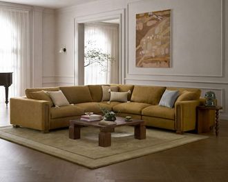 Castlery Tan France Kagan 5-Piece L-Shape Sectional Couch, (Basketweave) Caramel - Modern Heritage Modular Sofa - Brown