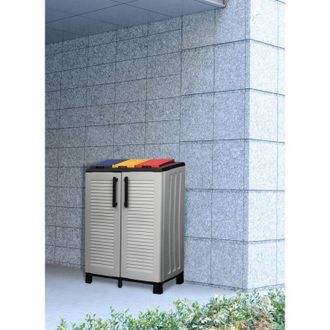 Dmora Dmora - Armario De Basura Para Exteriores O Internos, Puerta M&oacute;vil 3 Bolsas A 2 Puertas, 100% Made In Italy, 68x37h90 Cm, Color Gris Claro Y Tapas De 