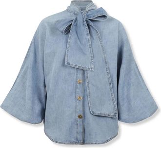 Zimmermann Indra Blouse met Strikkraag - Dames - Spijkeroverhemden - Blauw - S - Katoen - Overhemden