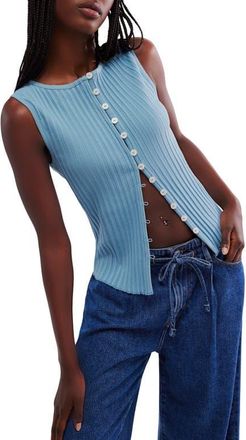 Free People Tilly Rib Button-Up Top in Ocean View at Nordstrom, Size Large